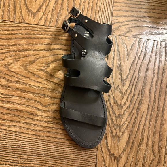 New Anthropologie Black Jessica Leather Sandals - Picture 6 of 10